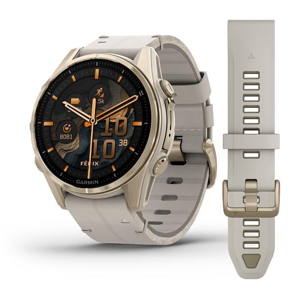 Garmin Fenix 8 43Mm, Amoled Sapphire Soft Gold/Fog Gray Leather Band